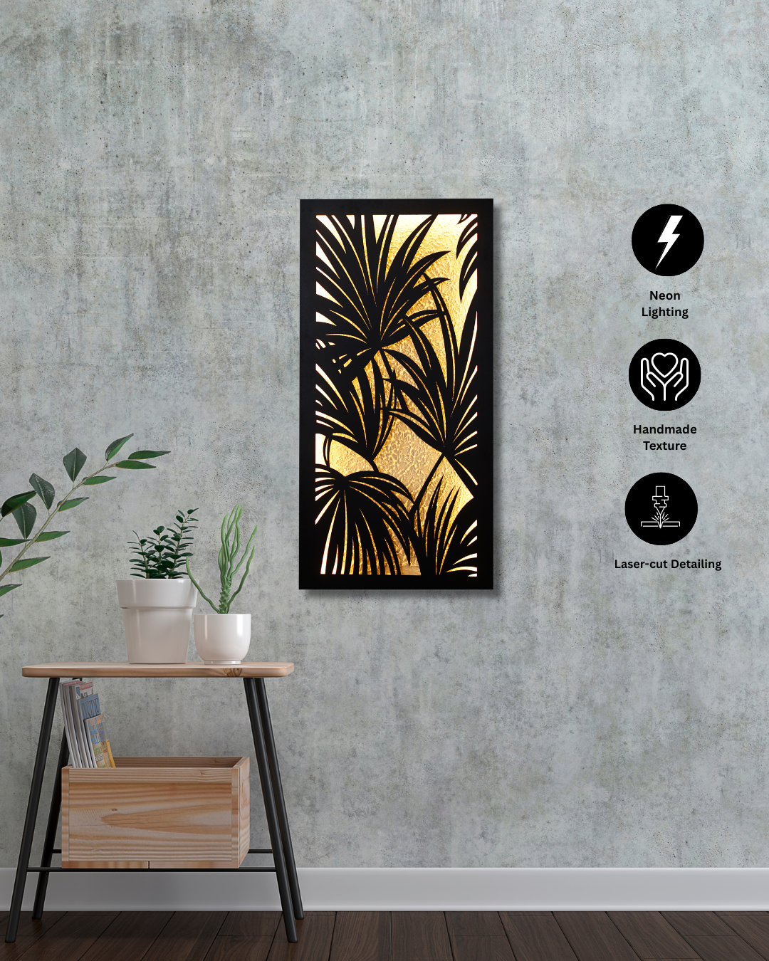 Golden Palm Leaves Wall Art – Mdf material Laser-Cut Acrylic Panel