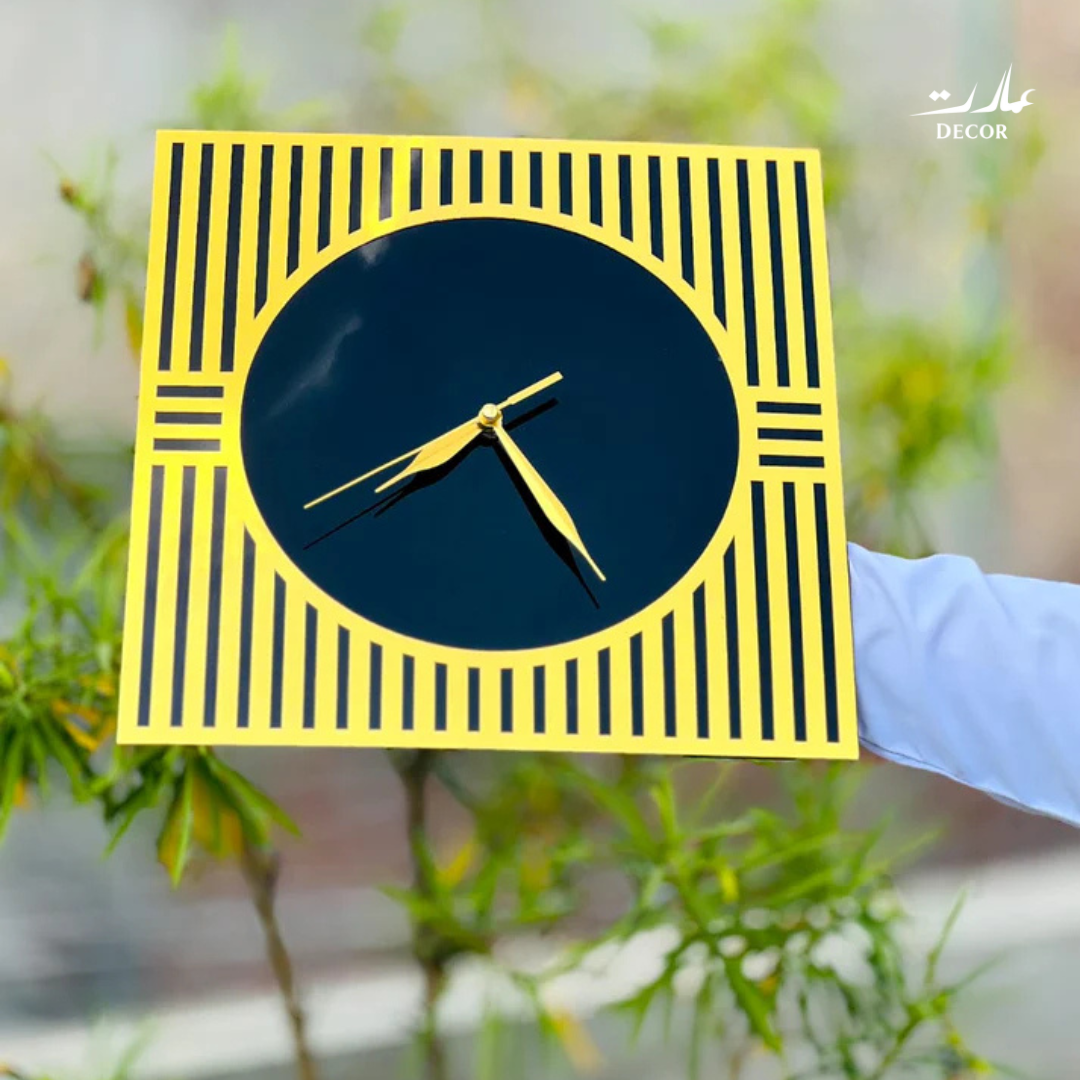 Modern Square Wall Clock – Black & Gold Elegance