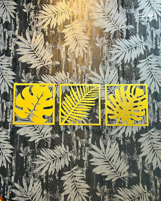 Tropical Bliss Acrylic Wall Art – Set of 3 (Golden Finish)