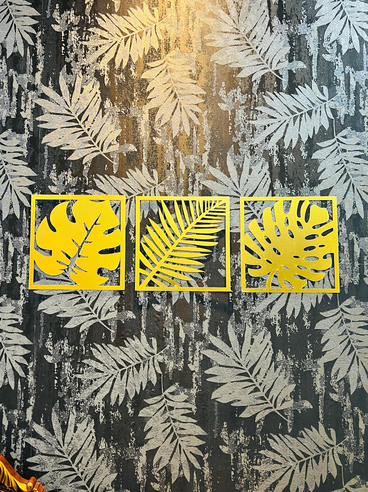Tropical Bliss Acrylic Wall Art – Set of 3 (Golden Finish)