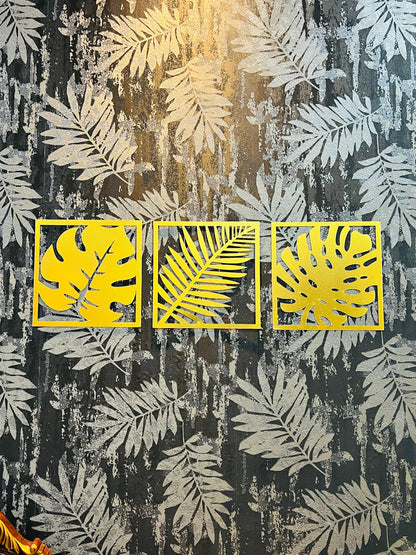 Tropical Bliss Acrylic Wall Art – Set of 3 (Golden Finish)