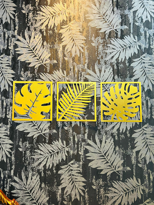 Tropical Bliss Acrylic Wall Art – Set of 3 (Golden Finish)