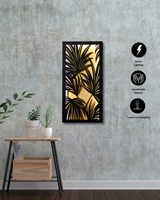 Golden Palm Leaves Wall Art – Mdf material Laser-Cut Acrylic Panel