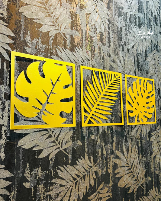 Tropical Bliss Acrylic Wall Art – Set of 3 (Golden Finish)